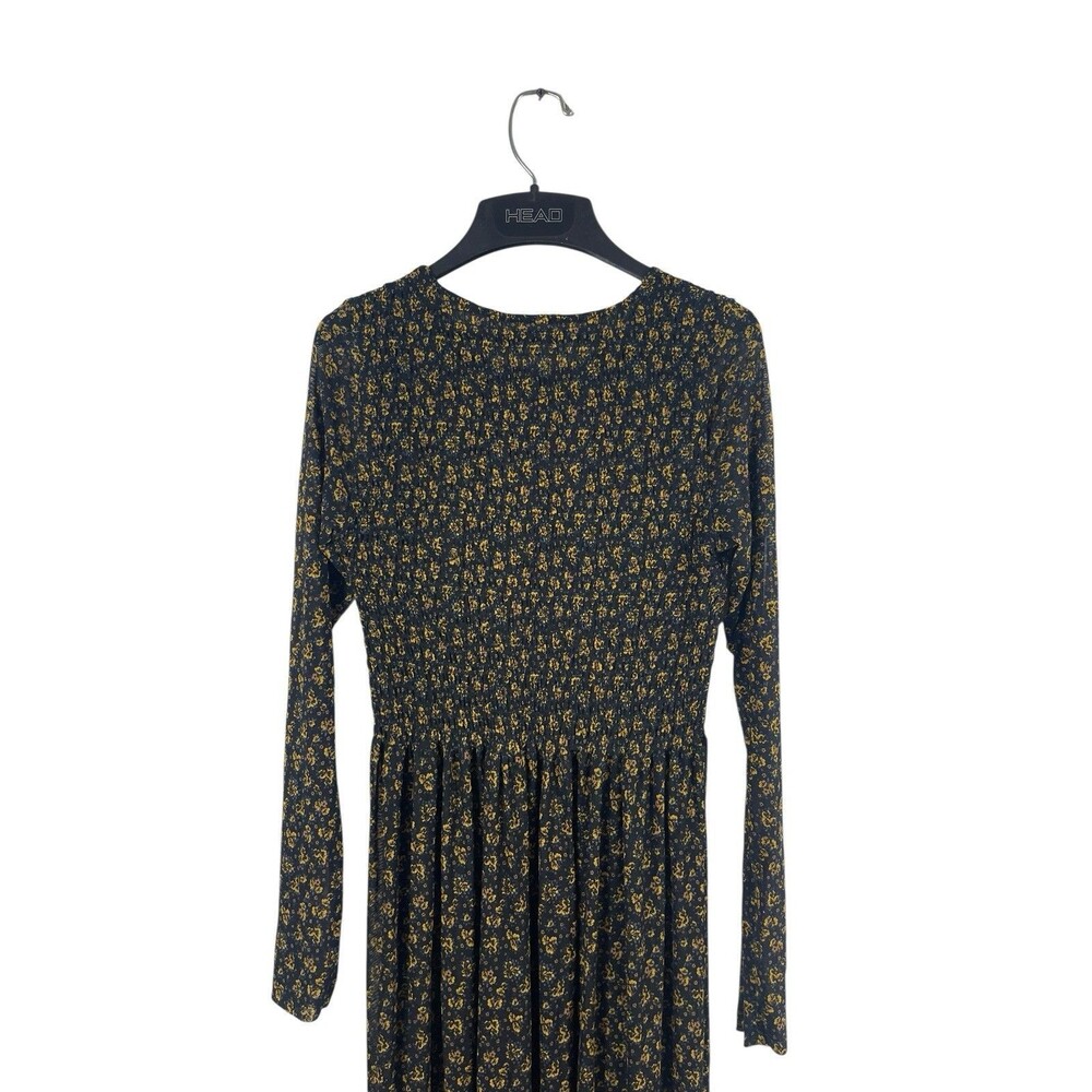 Free People Maxi Dress Small Sheer Mesh Black Yellow Floral Long Sleeve Boho - Picture 5 of 15